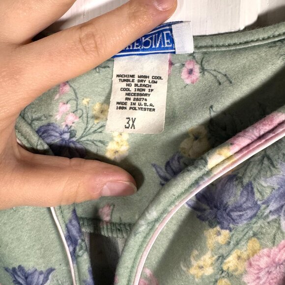 VTG Catherines Womens Green Floral Long Sleeve Button-Front Nightgown SZ 3XL - Picture 7 of 8